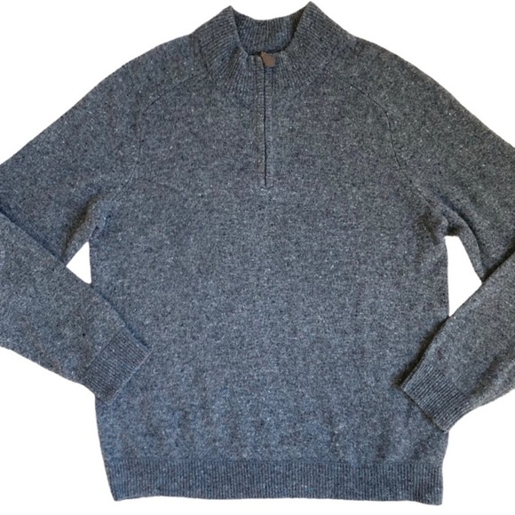 Tom James 1/4 Zip Merino Wool Sweater Grey with Speckles Elbow Patches Casual M - Picture 8 of 16